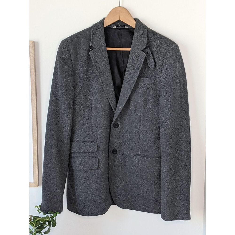 grey wool blend single breasted men's prof blazer